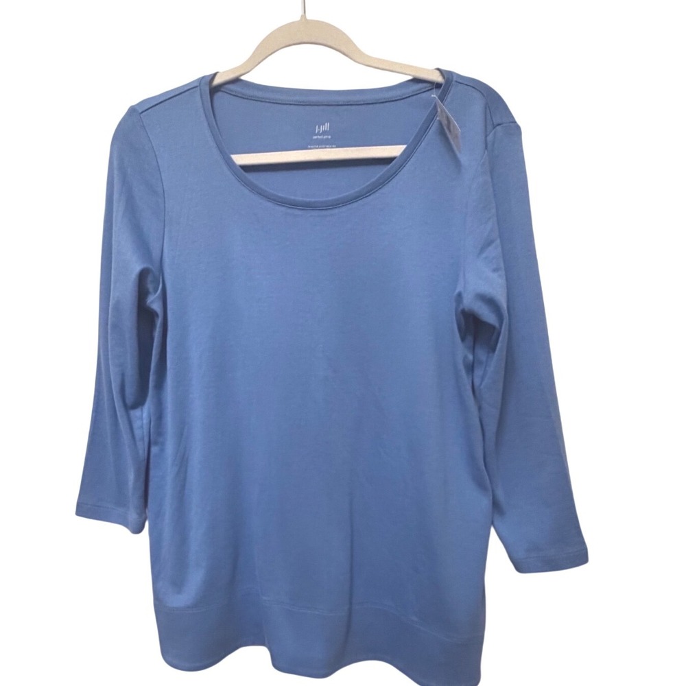 J.Jill Perfect Pima Cotton 3/4 Sleeve Scoop Neck Tee Blue Medium NWT